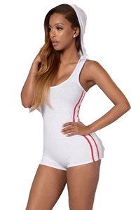 SZ60152 с капюшоном короткий комбинезон женщин bodycon комбинезон полосой тощий комбинезон